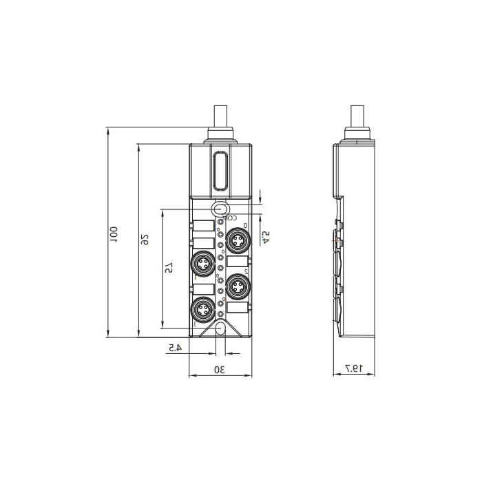 M8 junction box, single channel, NPN, 4-port all-in-one, LED, PVC non-flexible cable, gray sheathing, 23N421-XXX