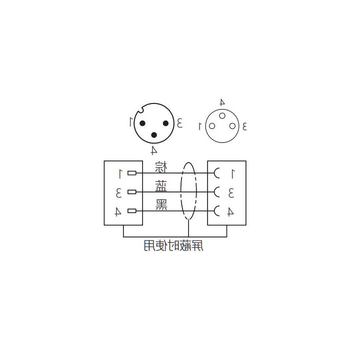 M8 to M12 3Pin, M8 female straight to M12 male straight, double-ended pre-cast PVC non-flexible cable, gray sheath, 63D203-XXX