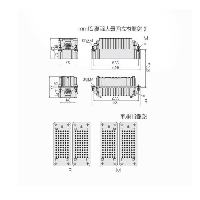 Female core, cold-pressed, adapted H32B housing, HDD-072-F(1-72)/HDD-072-FD(73-144), 09160723101/09160723111