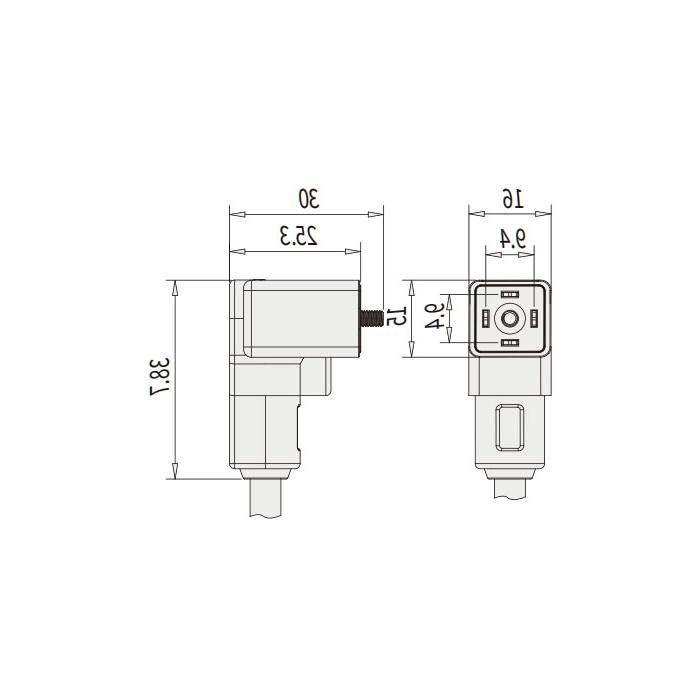 Valve plug type C, Industrial, 9.4 mm, 4 pin, single-end precast PVC non-flexible cable, gray sheathed, 6VC043-XXX